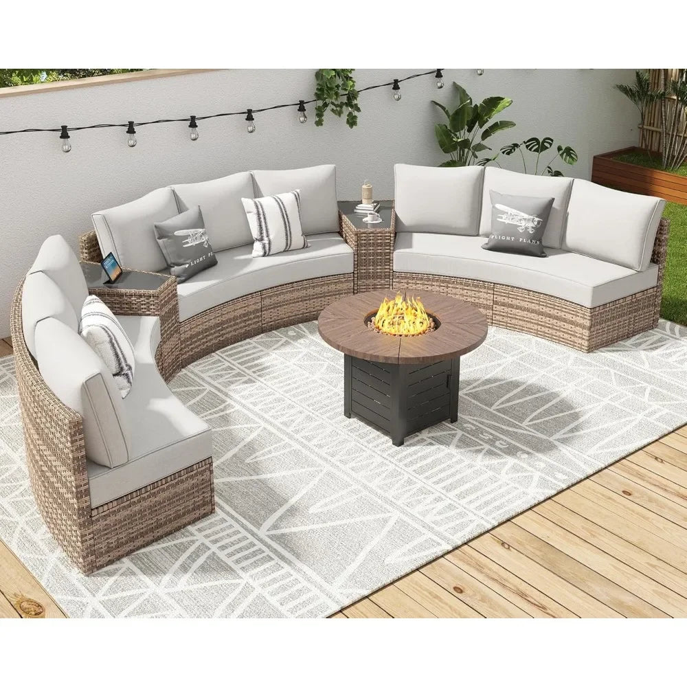 Ljustra Half-Moon Sectional Sofa Set Outdoor Patio Furniture with Cushions