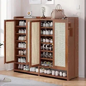 Bamboo Shoe Cabinet 8-Tier Freestanding Storage Organizer Rack for Shoes