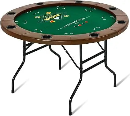 Foldable Round Poker Table for 8 Players with Cup Holders and Padded Rails