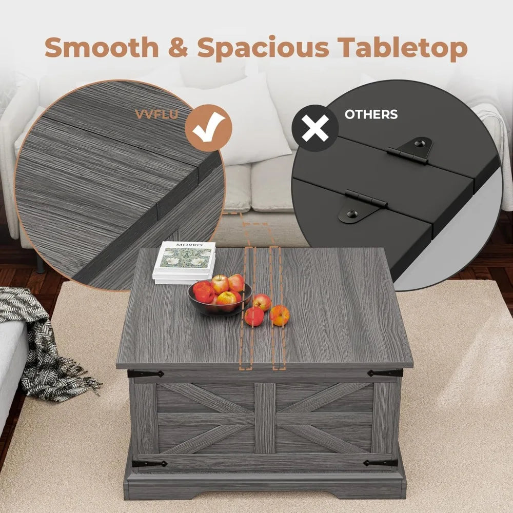 Rustic Farmhouse Coffee Table with Storage Lift Top for Living Room