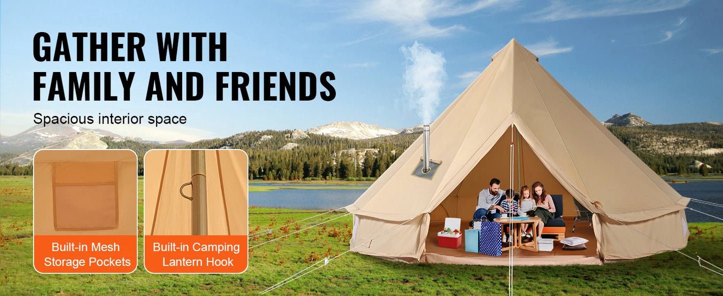 Ljustra Canvas Bell Tent 5m Yurt Tent for Camping with Stove 8 People