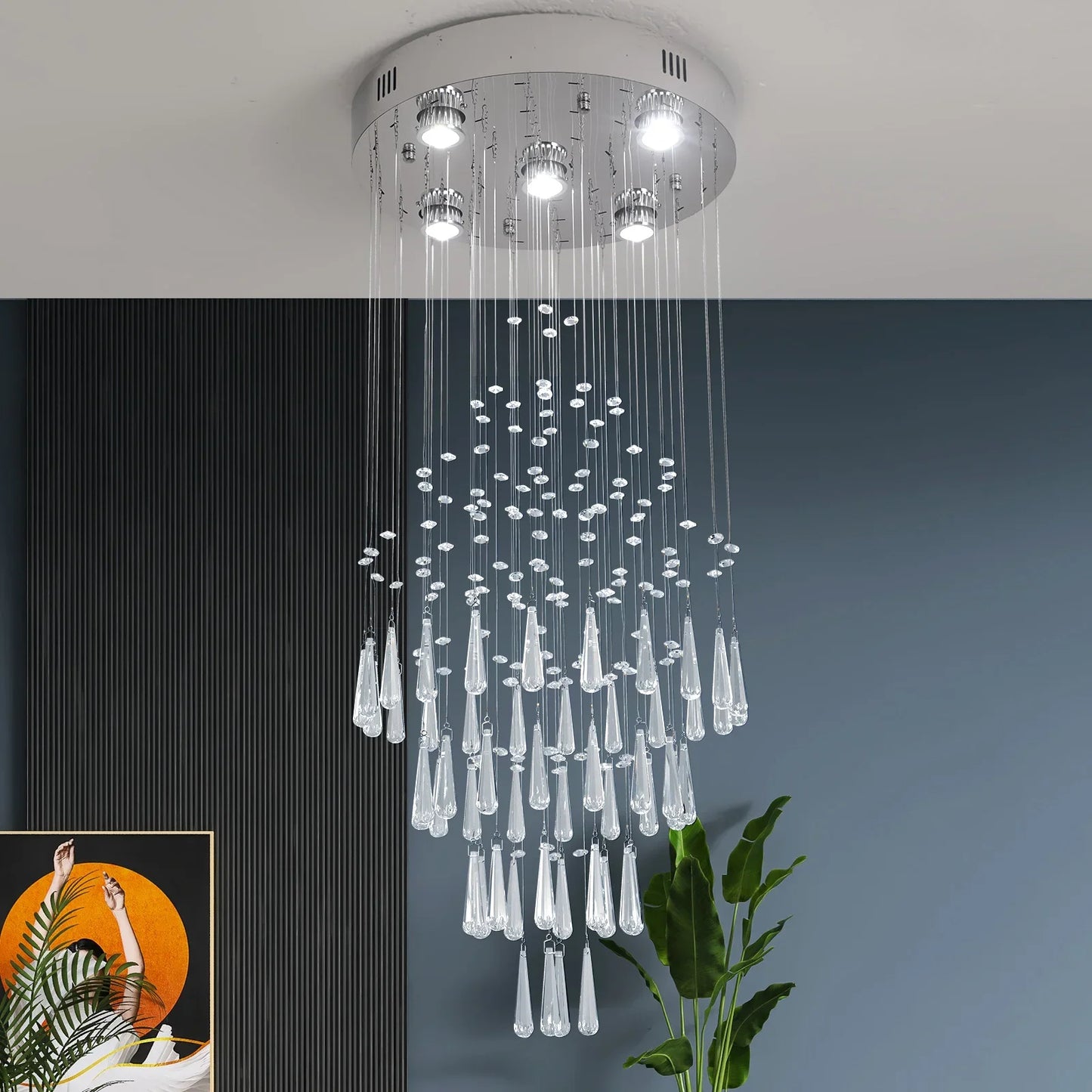Raindrop LED Crystal Pendant Light Modern Chandelier Ceiling Lamp