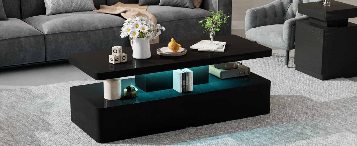 Modern LED Coffee Table 40 Inch Double Layer Stylish Living Room Table