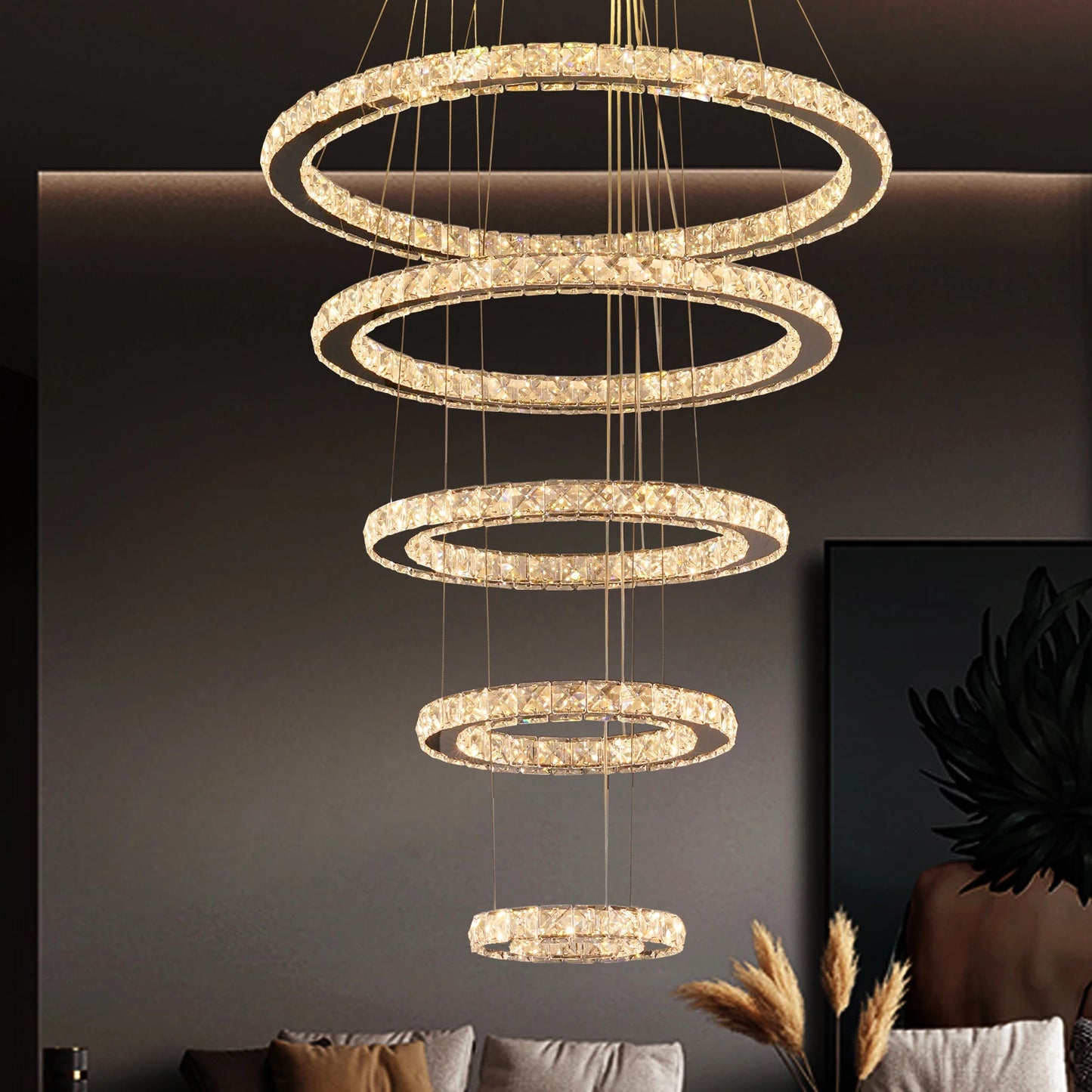 K9 Crystal Ring LED Pendant Light Modern Chandelier Luxury Ceiling Lamp