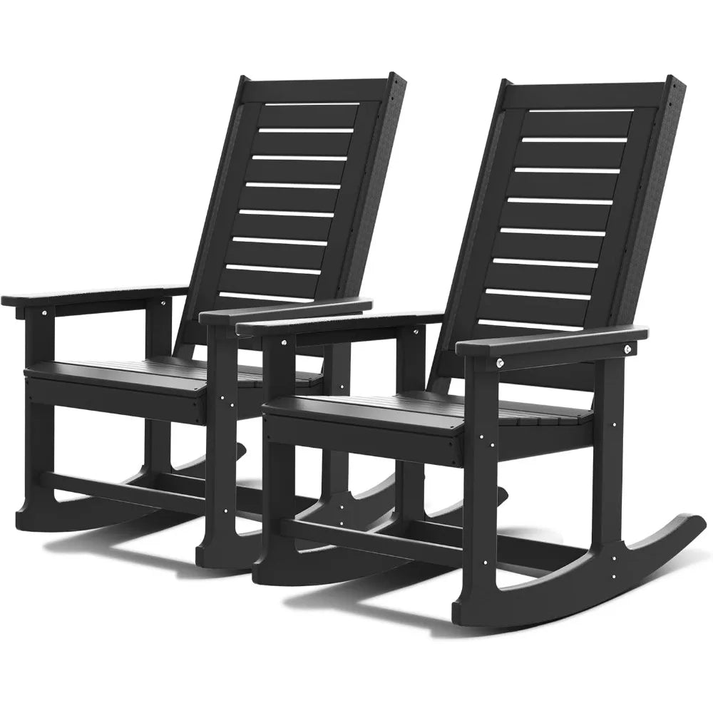 Outdoor Rocking Chairs Set of 2 HDPE Plastic Oversized Rockers