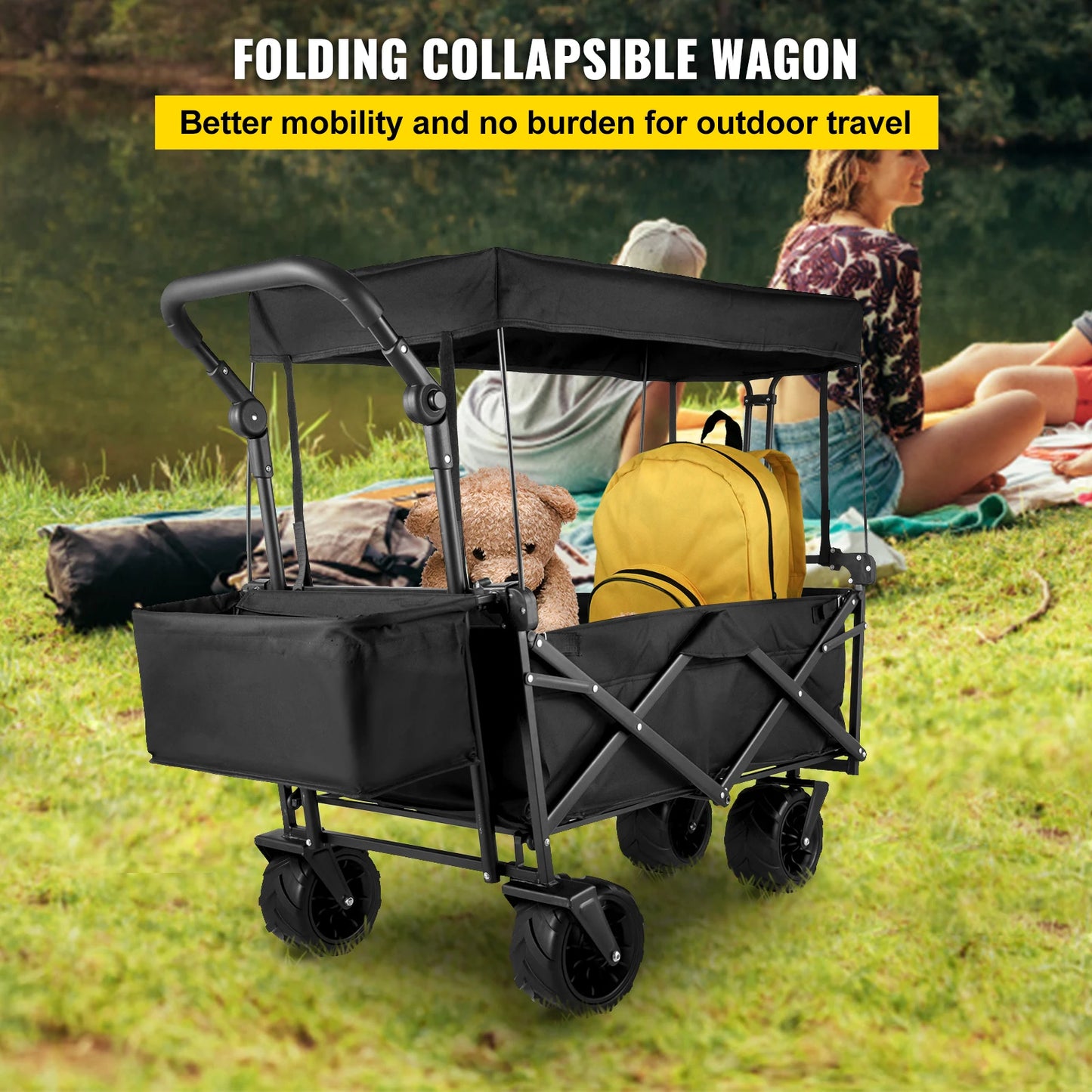 Ljustra Folding Wagon Cart Collapsible All-Terrain Beach Utility Cart