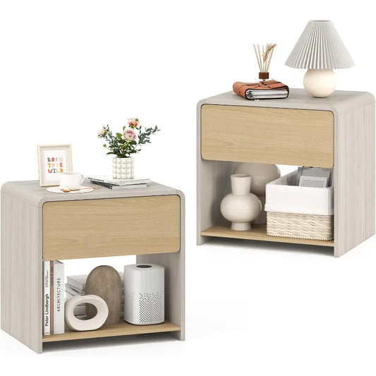Ljustra Modern Nightstand Set of 2 Wooden Bedside Tables with Drawer