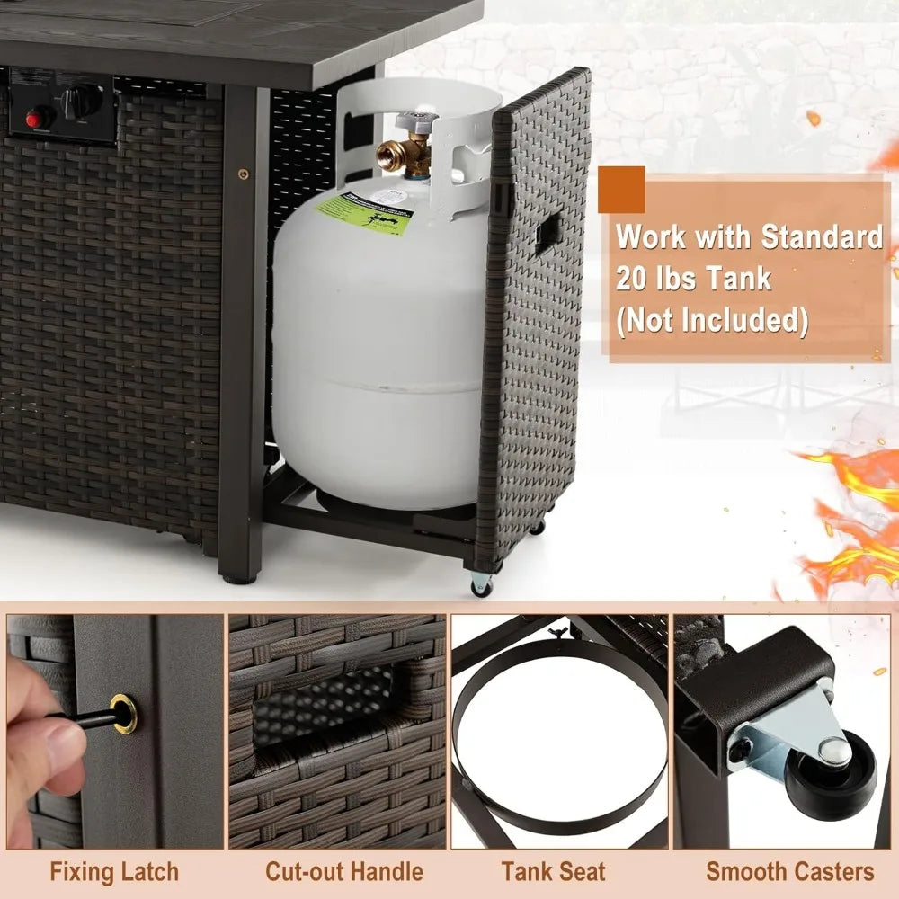 52 Inch Outdoor Propane Fire Pit Gas Table 50000 BTU Wicker Patio