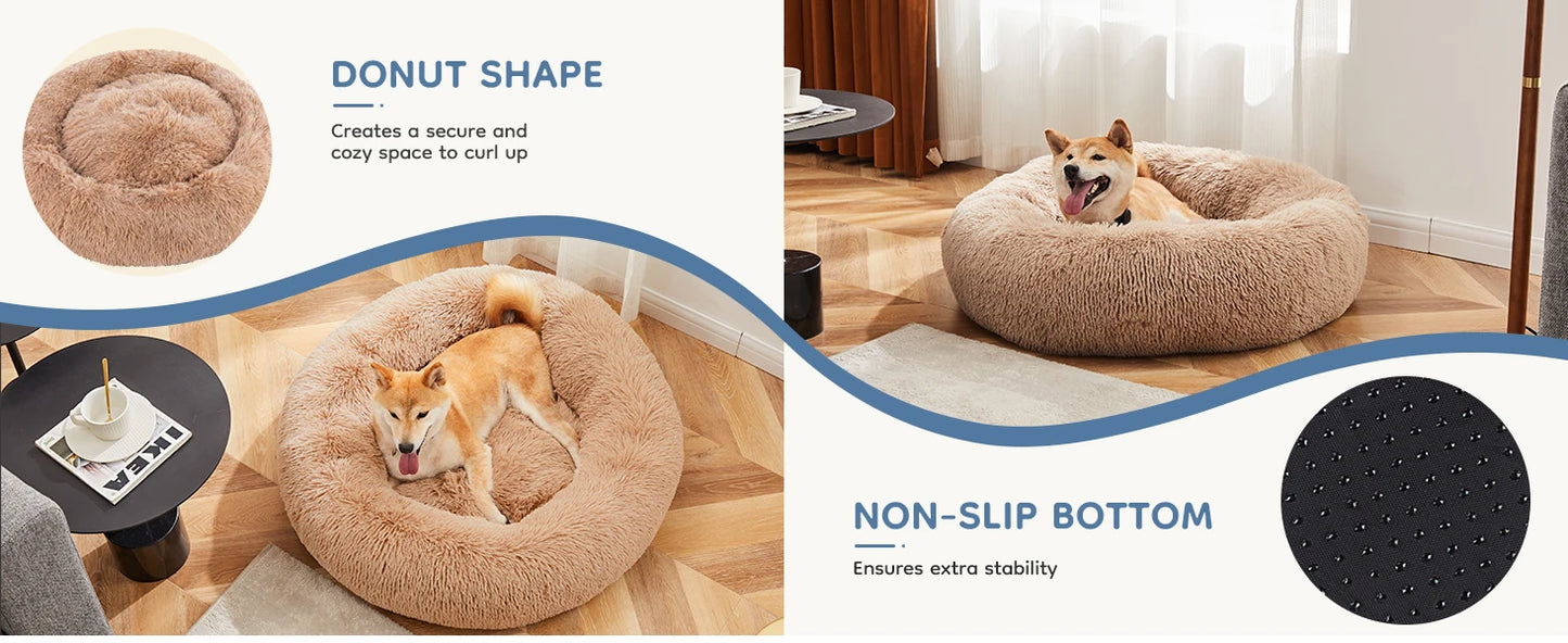 Ljustra Calming Dog Bed Washable Plush Anti-Slip Round Bed for Dogs