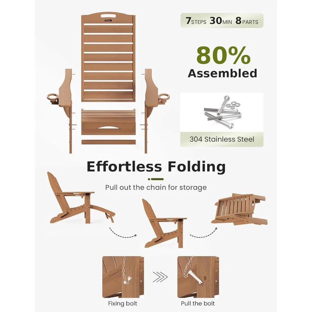 Folding Adirondack Chair with Retractable Ottoman Patio Fire Pit Chair