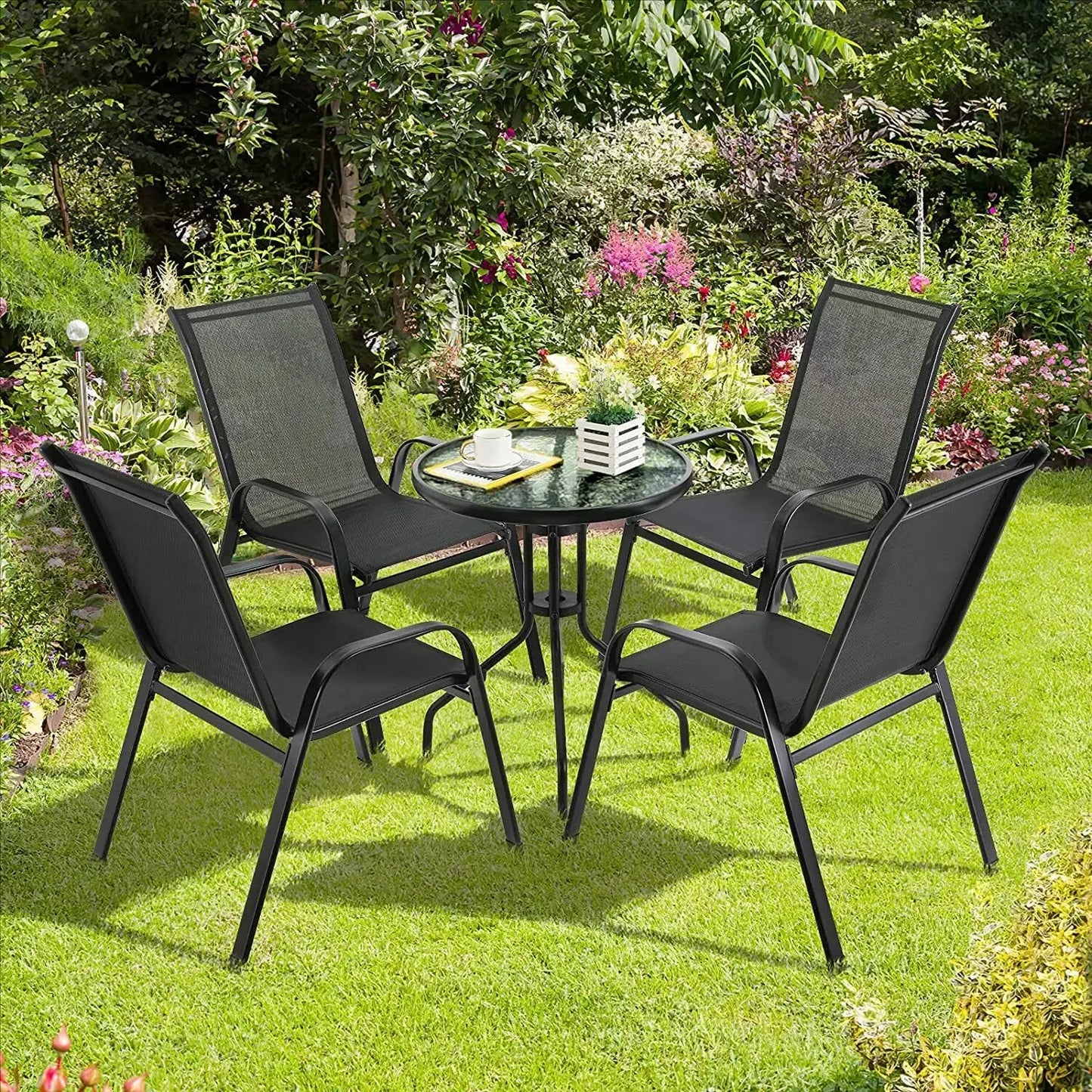 4PCS Outdoor Garden Chairs Folding High Back Patio Camping Seating