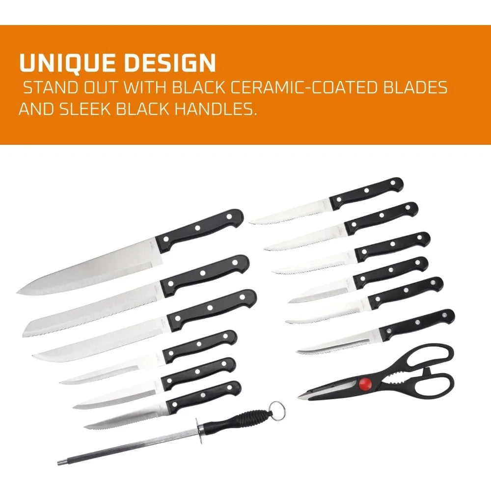 Ljustra 15pcs Kitchen Knife Set with Solid Wood Holder Chef's Knives