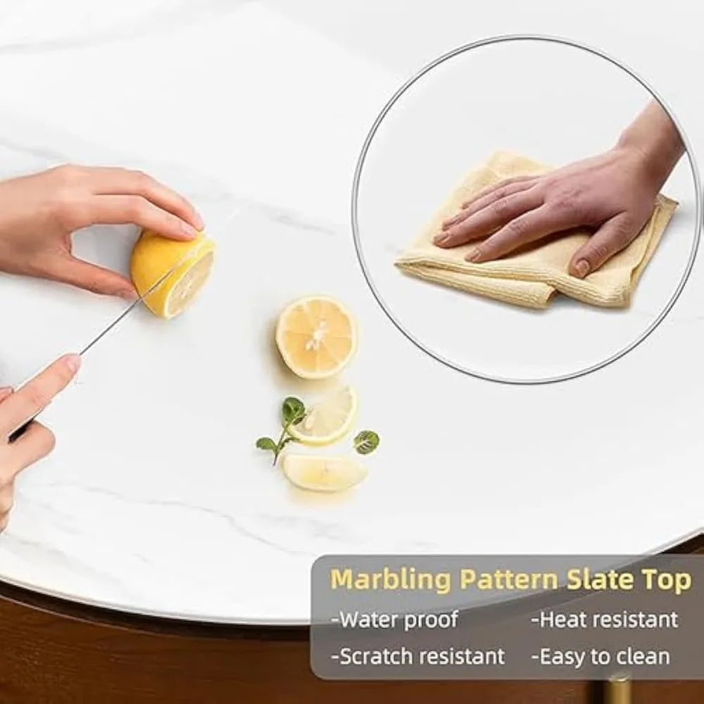 32 Inch Lift Top Coffee Table Set Round Marble Table with Storage Ottomans