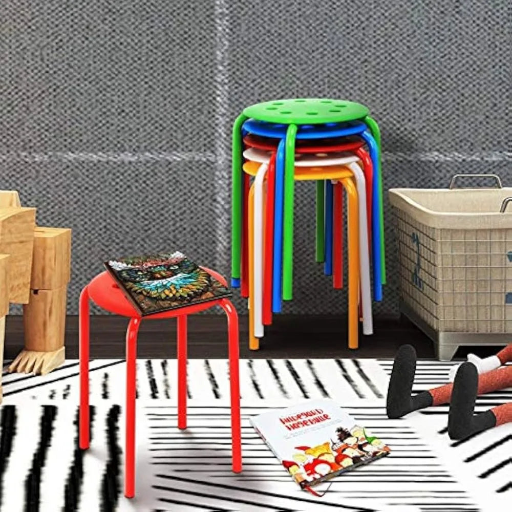 Set of 5 Stackable Plastic Classroom Bar Stools 17.3in Height Modern