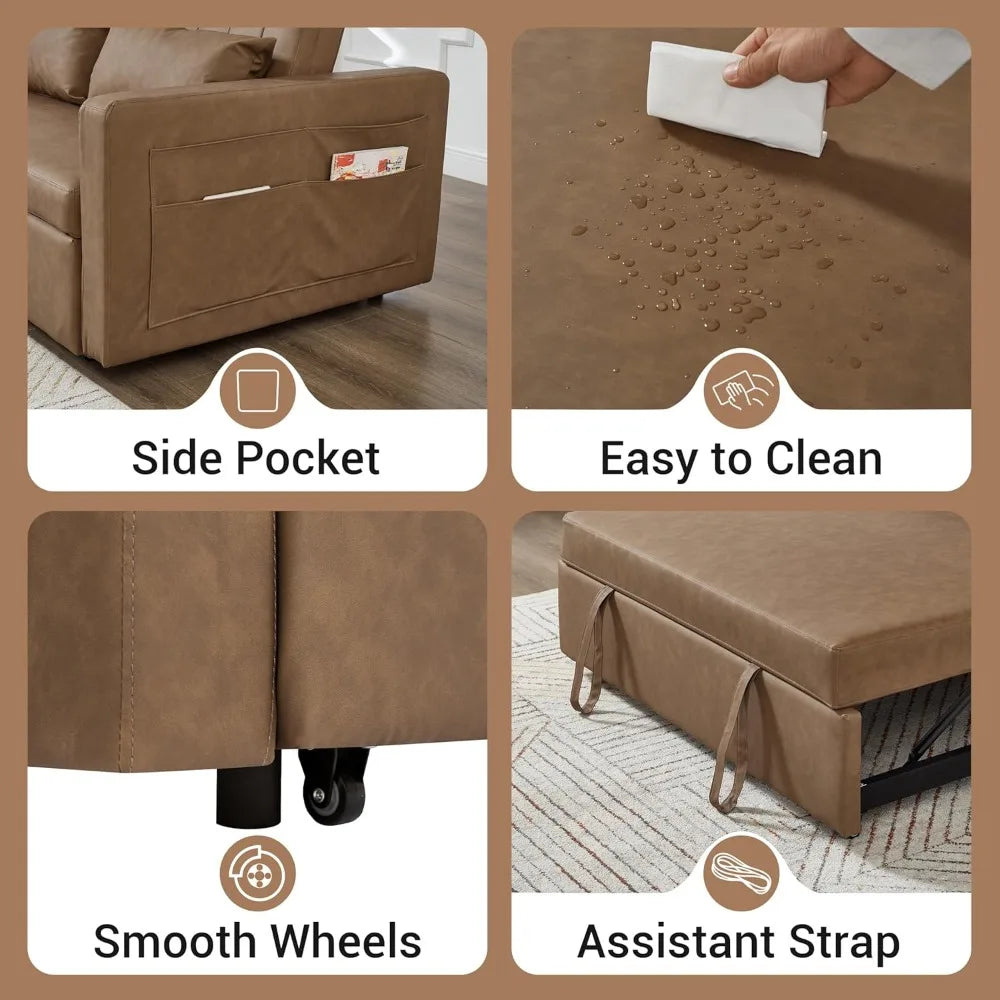 55 Inch Leather Sofa Bed Pull Out Sleeper Loveseat Couch Futon