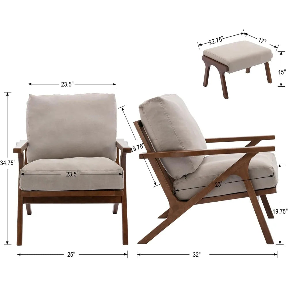 Mid Century Modern Accent Chair Ottoman Set Farmhouse Living Room