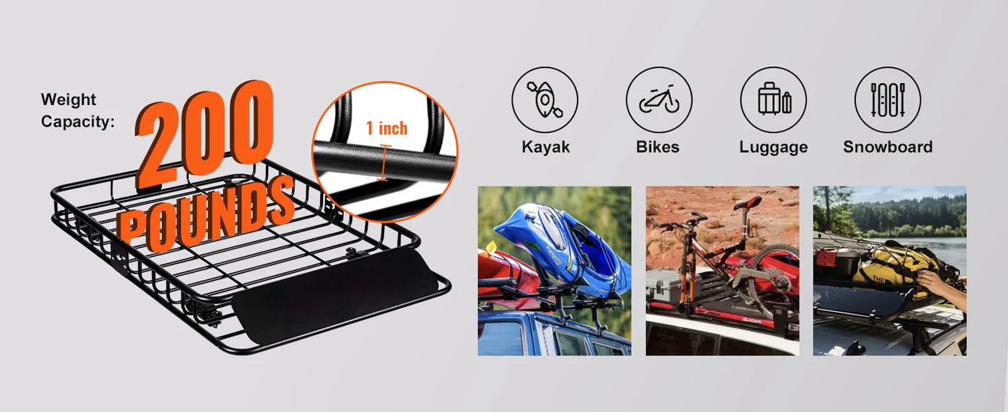 Ljustra Heavy-Duty Roof Rack Cargo Basket 200LBS Capacity SUV Truck