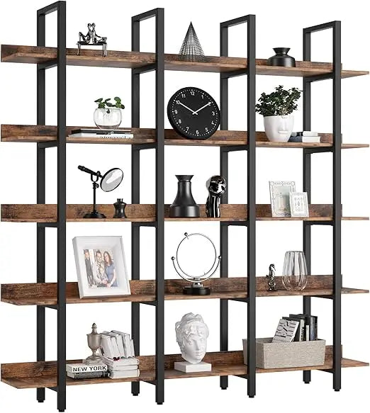 Large Triple Wide 5 Tier Etagere Bookcase for Home Office Decor