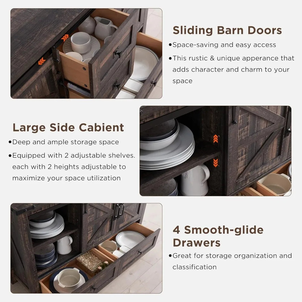 Farmhouse Buffet Cabinet with Sliding Barn Doors and Storage Drawers