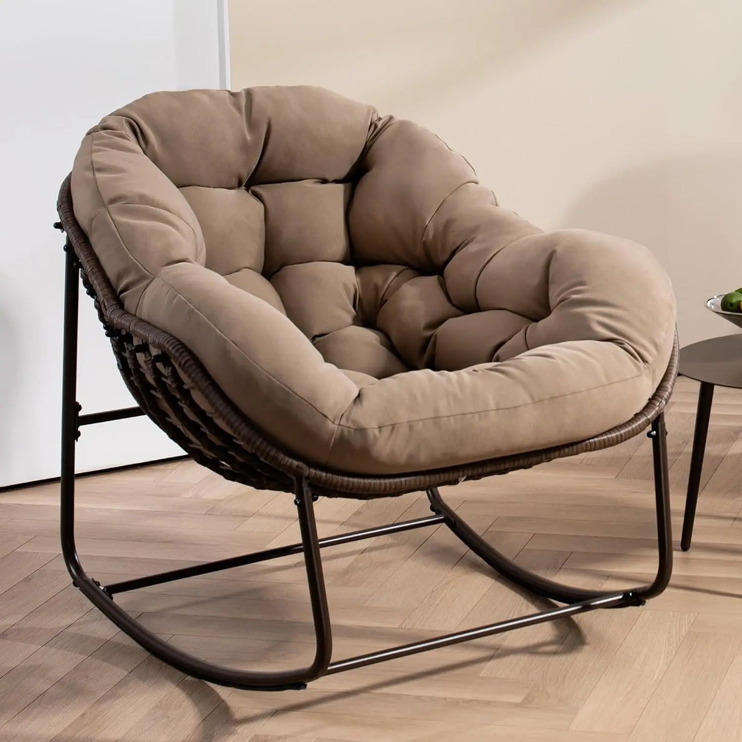 Oversized Papasan Rocking Chair Indoor Outdoor with Padded Cushion