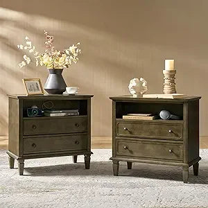Farmhouse Nightstand Set of 2 with Charging Station USB Ports and Outlets