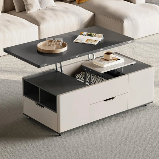 Lift Top Coffee Table with Stool Rectangle Modern Storage Living Room