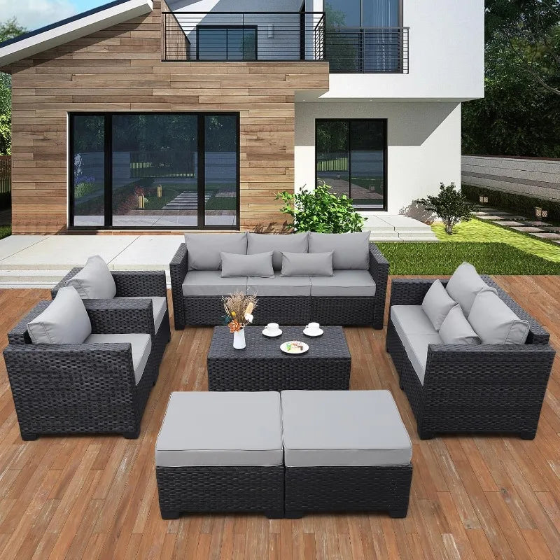 Ljustra 7 Piece Rattan Patio Furniture Set Sectional Couch Storage Table