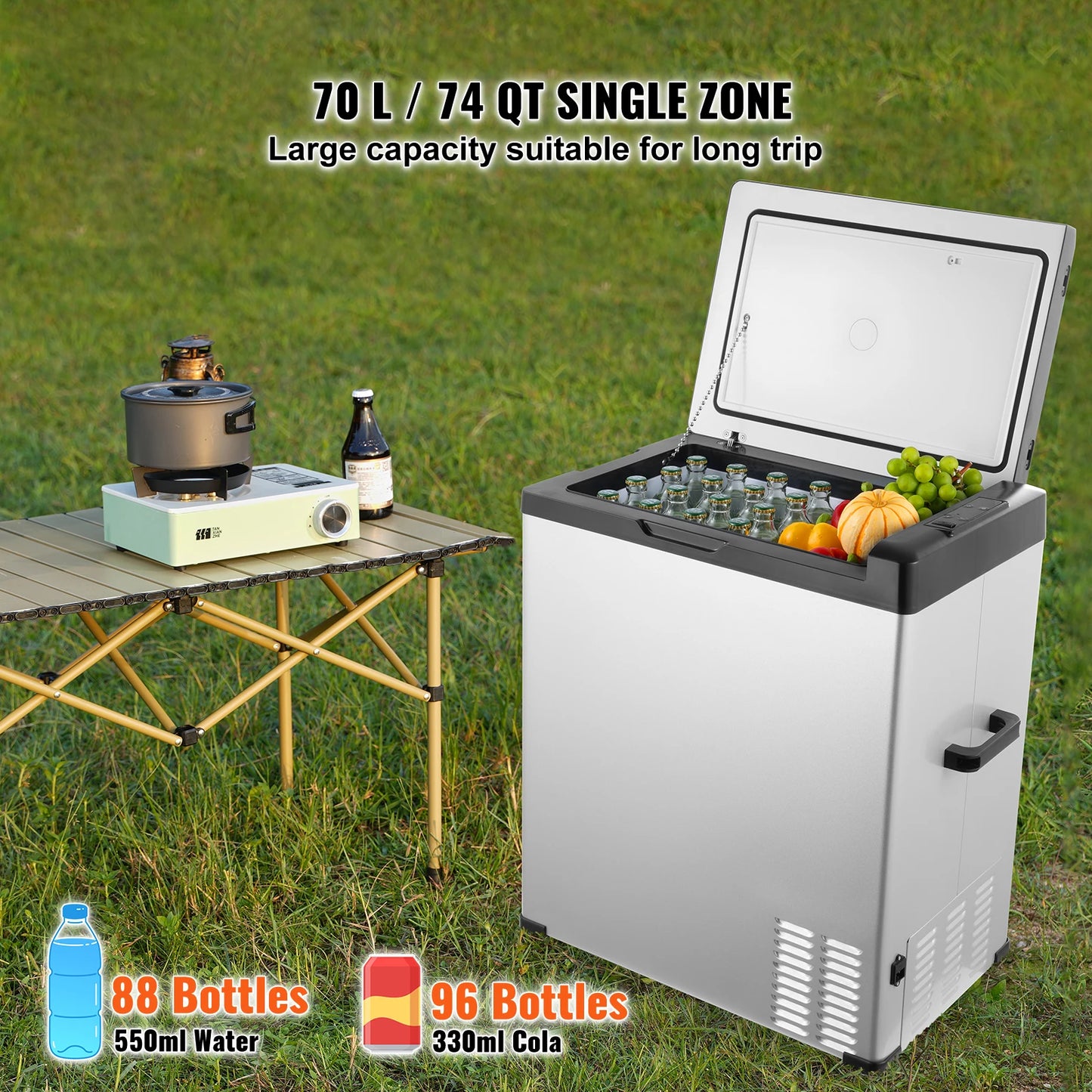 Ljustra Portable Car Refrigerator 70L 12V 24V AC Compressor Camping