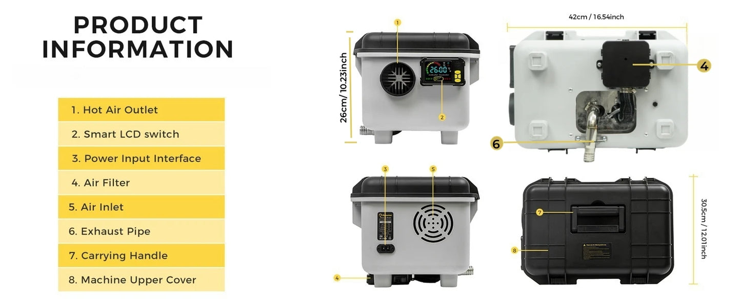 8KW Diesel Air Heater Bluetooth Control for RV Truck Car Tent Heating