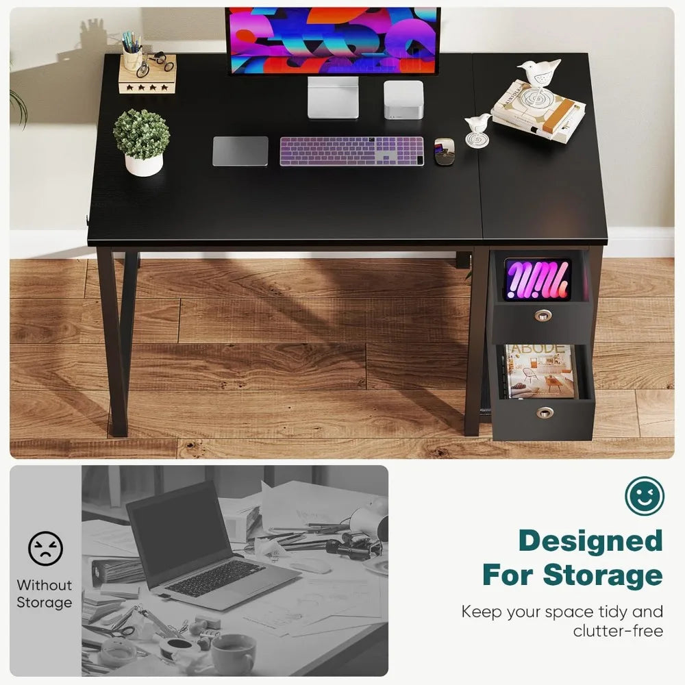 Modern Computer Desk with Storage Drawers Compact Writing Table for Home