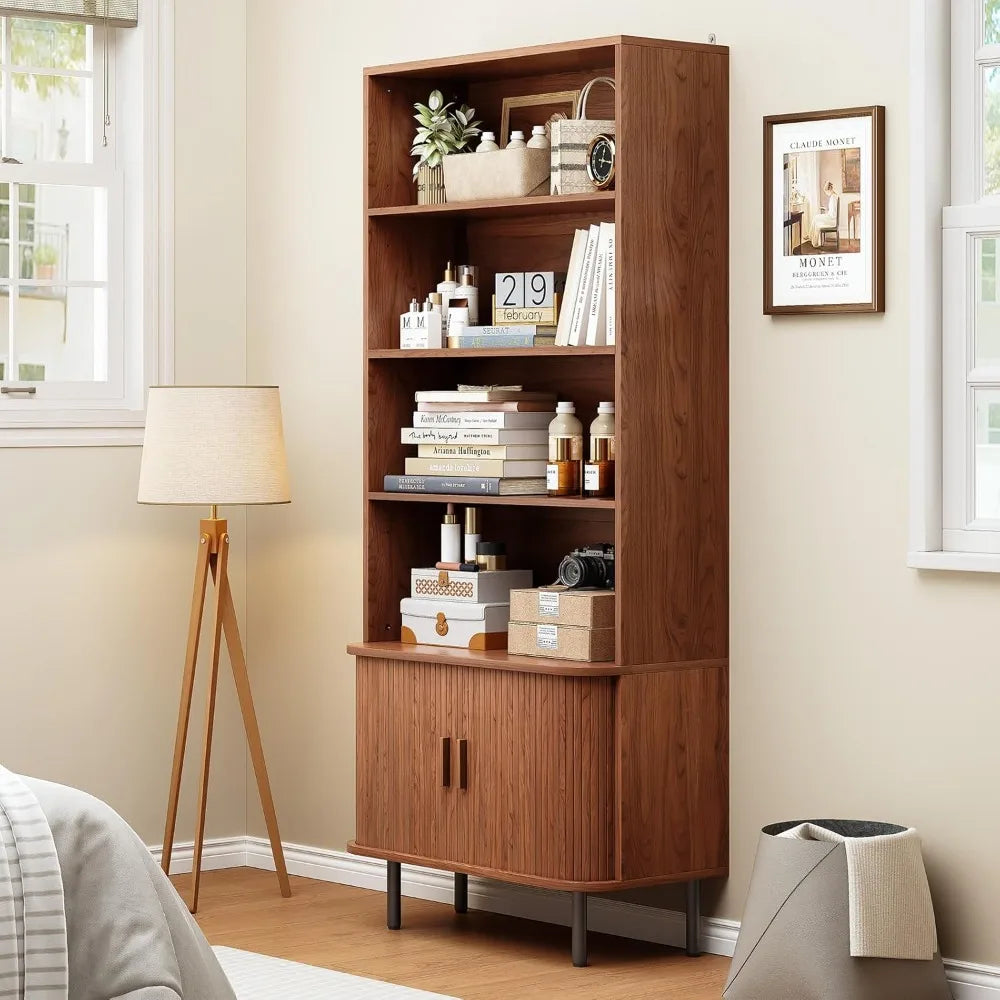 71 Inch Tall 4 Tier Bookshelf with Storage Cabinet Adjustable Shelves