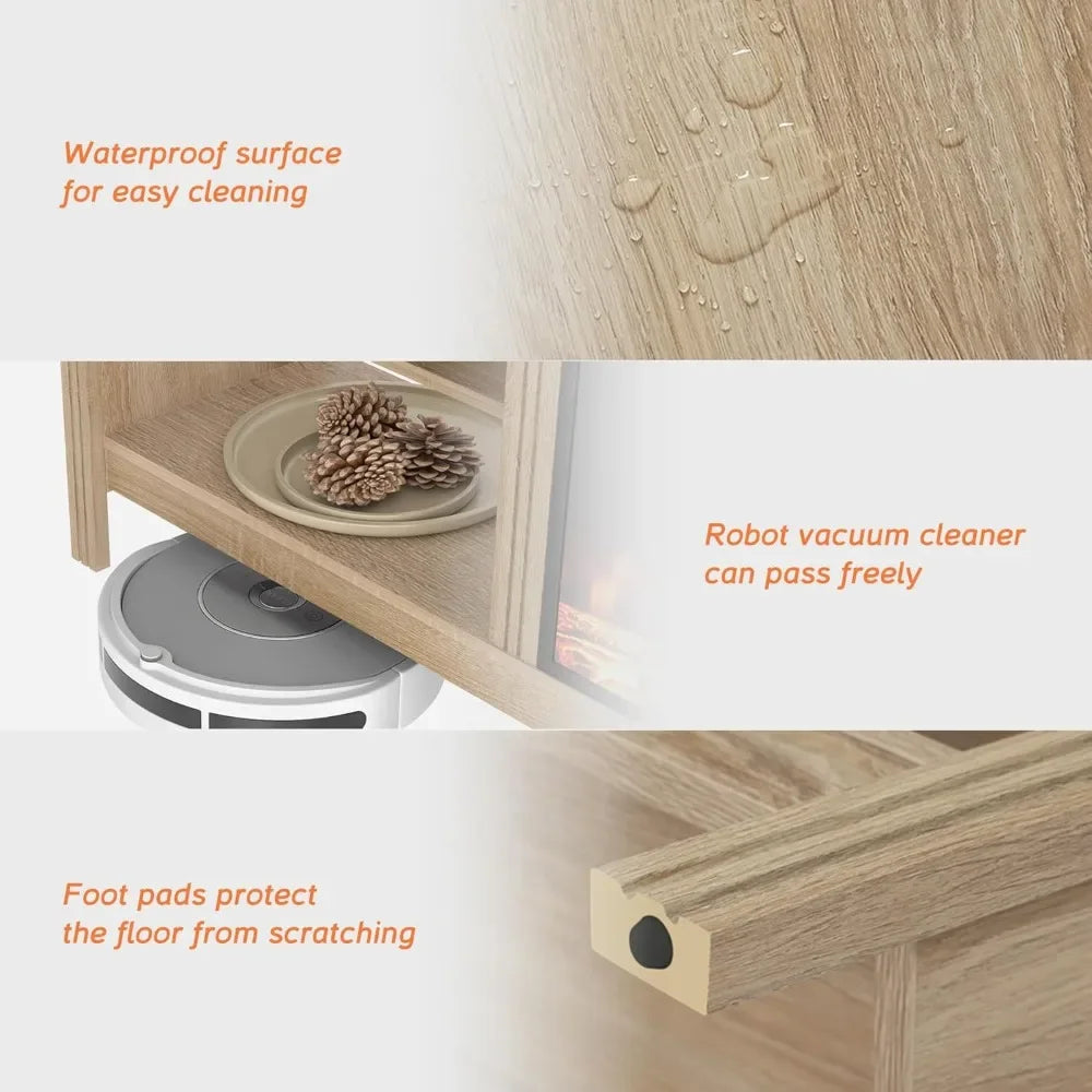 Electric Fireplace TV Stand for 75 Inch TV Modern Oak Console