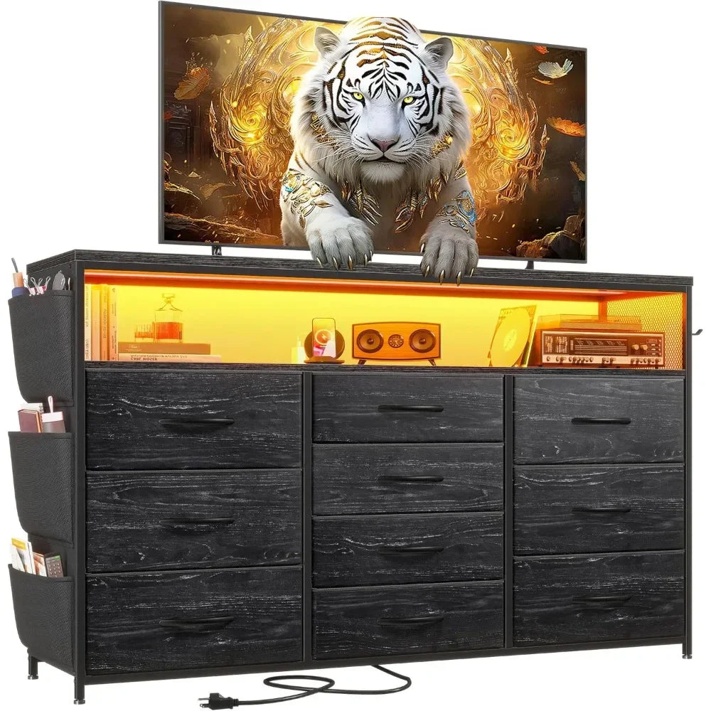 Dresser TV Stand with 10 Drawers LED Lights & Power Outlets for 55" TV