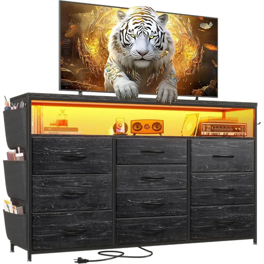 Dresser TV Stand with 10 Drawers LED Lights & Power Outlets for 55" TV