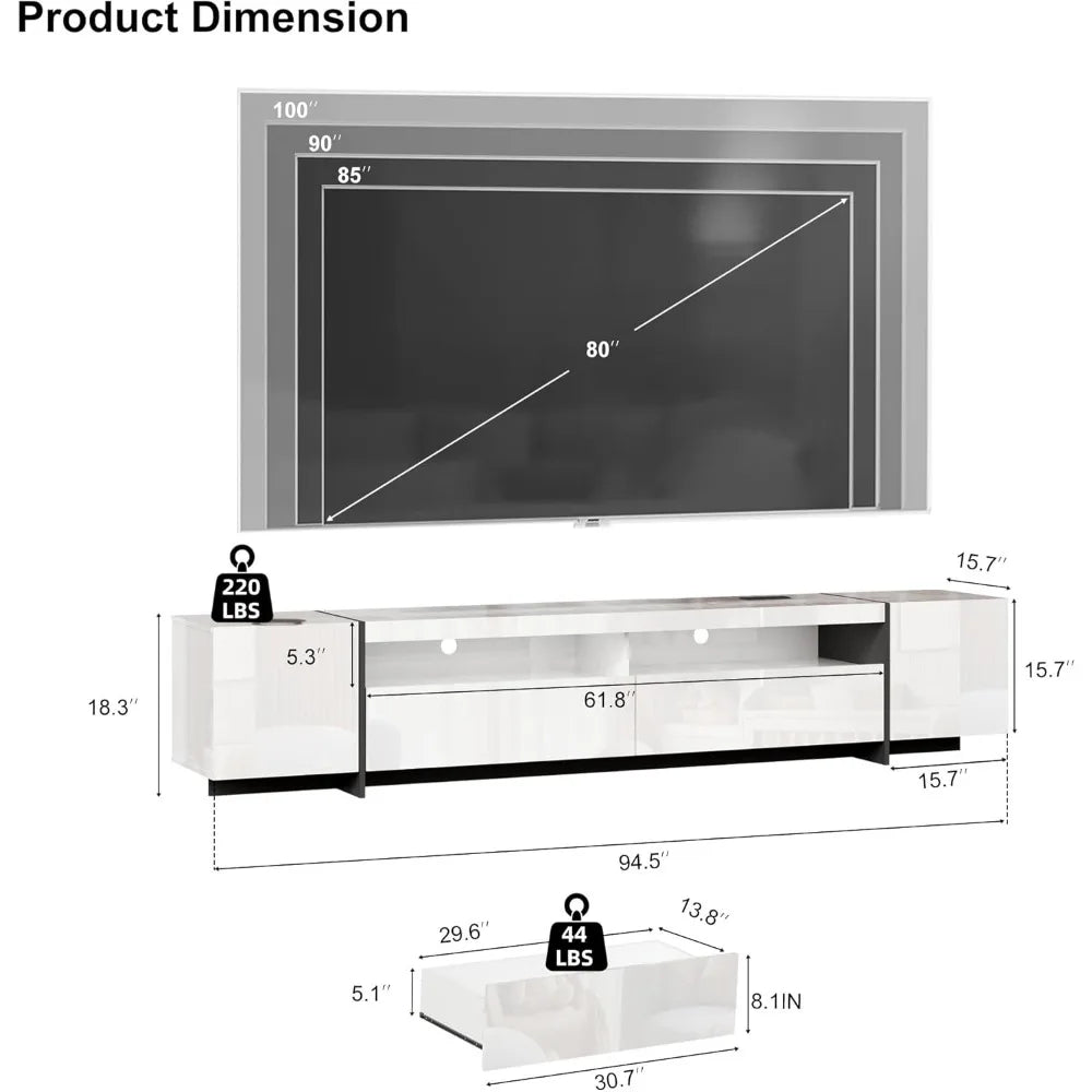 Ljustra 94.5" Modern TV Stand for Up to 100" TV with LED Lights