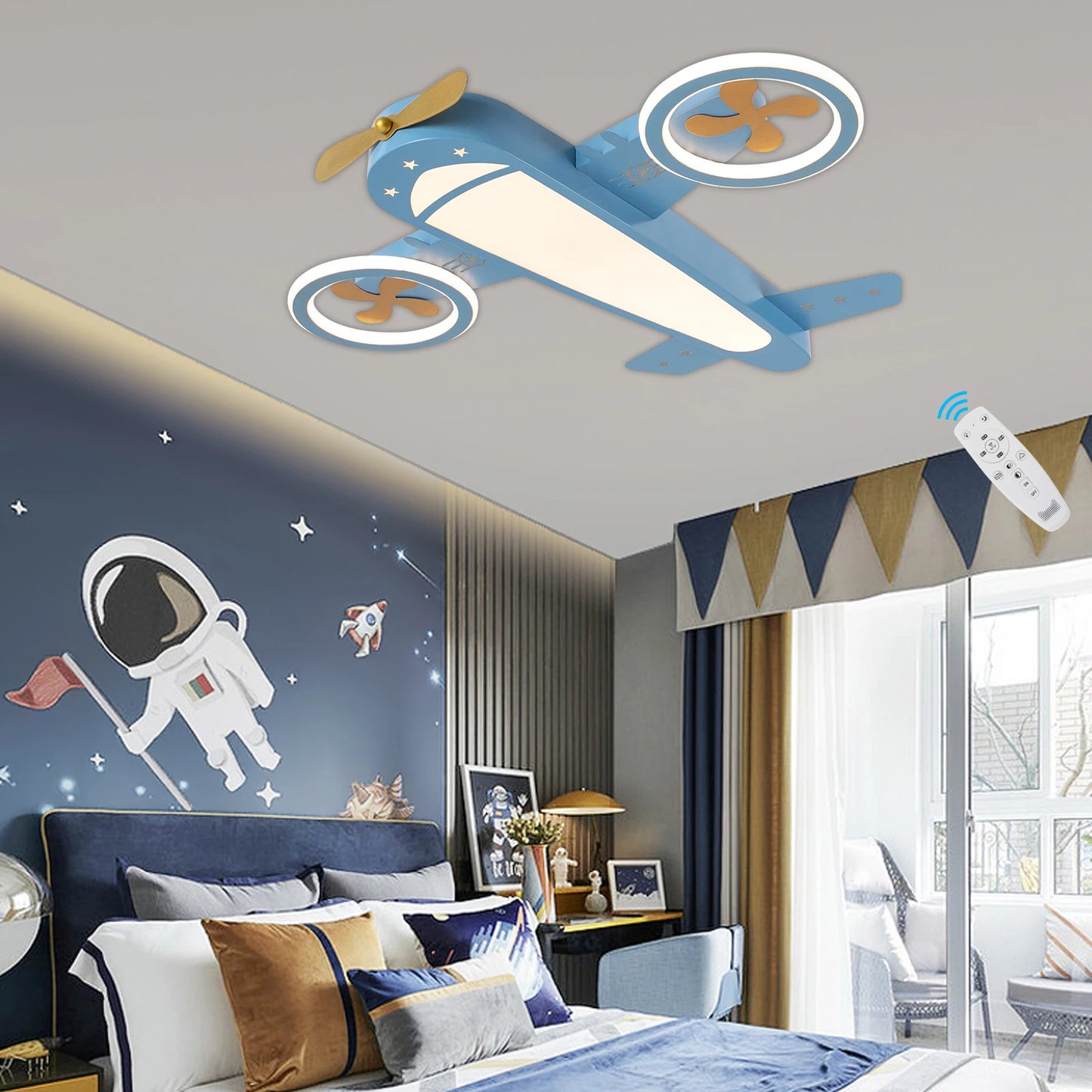 Dimmable Remote Control LED Ceiling Light Fixture with Fans for Bedroom