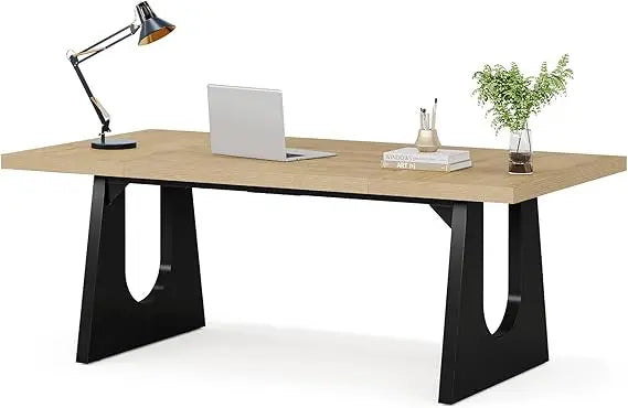 Large Executive Desk Modern Computer Office Table with Wooden Legs