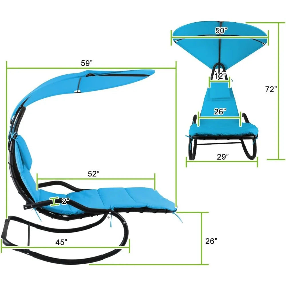 Ljustra Outdoor Hammock Rocking Chaise Lounge with Canopy and Cushion