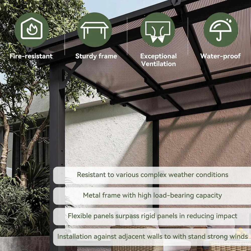 10x12 Gazebo Pergola Heavy Duty Wall-Mounted Patio Awning Outdoor Shade