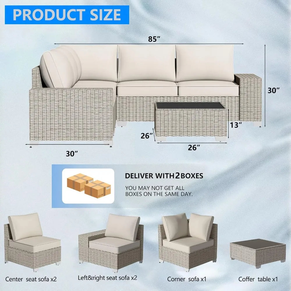 6-Piece All Weather Rattan Sectional Conversation Set with Cushions