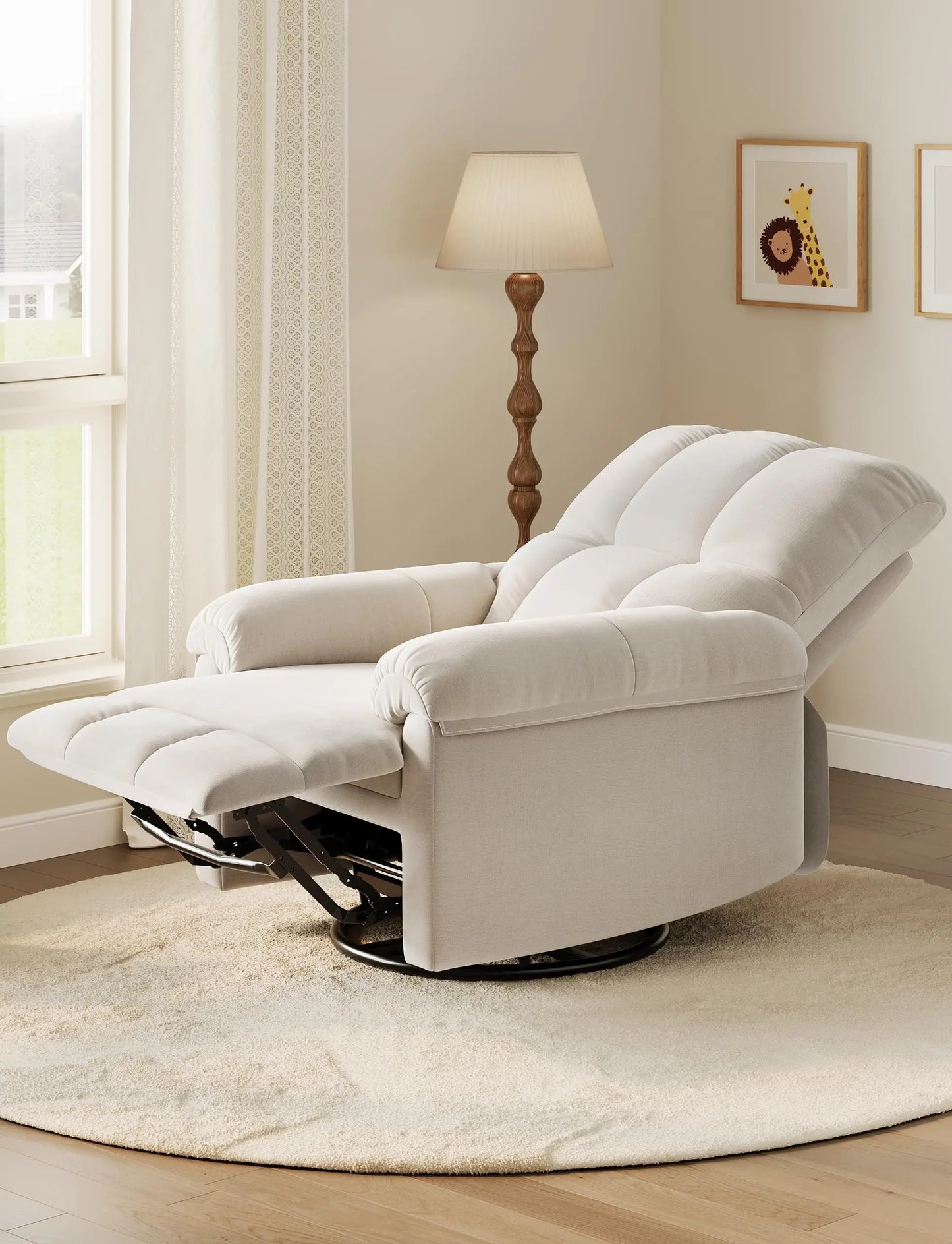 Oversized Recliner Chair Soft Chenille Swivel Rocker for Nursery Living Room