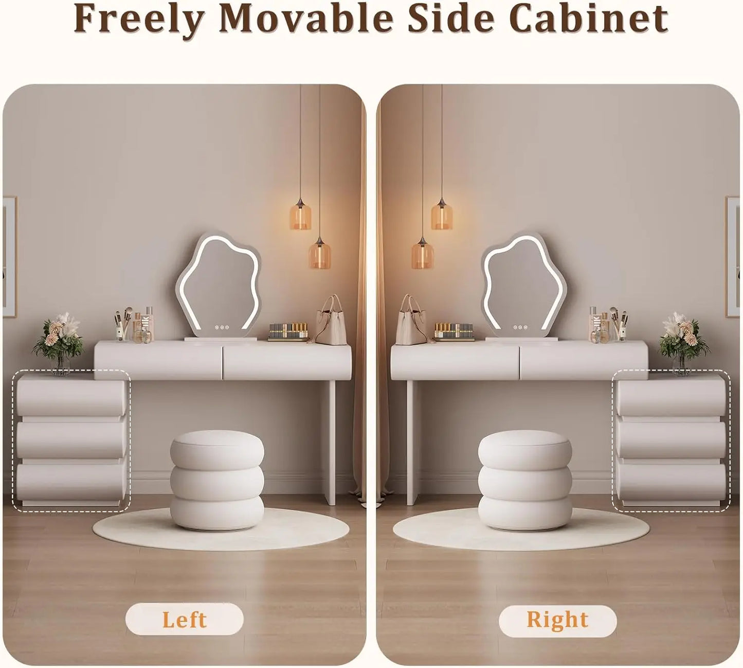 Modern Vanity Desk with Mirror and LED Lights Elegant Makeup Table