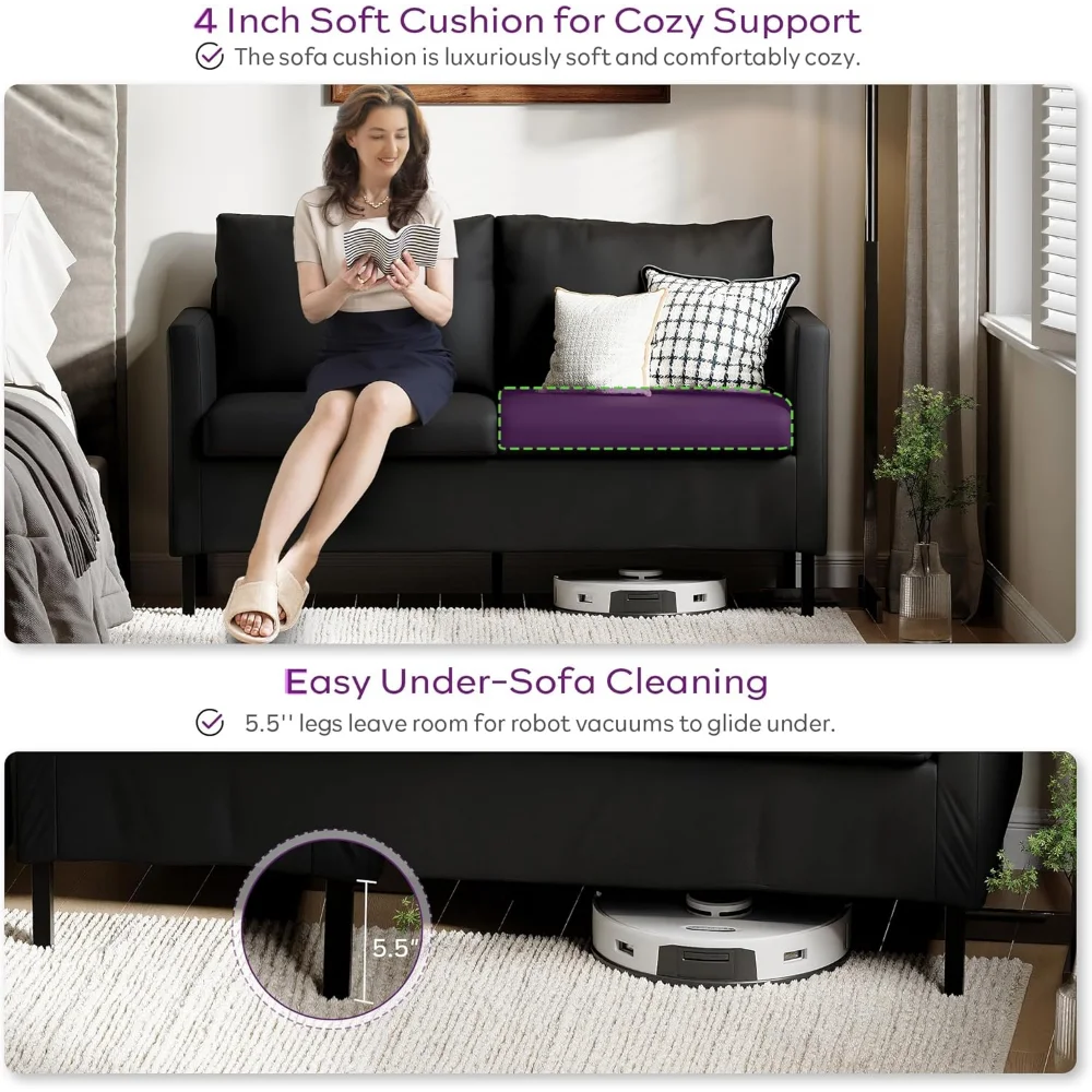 Modern Faux Leather Mini Couch Small Space Love Seat Sofa