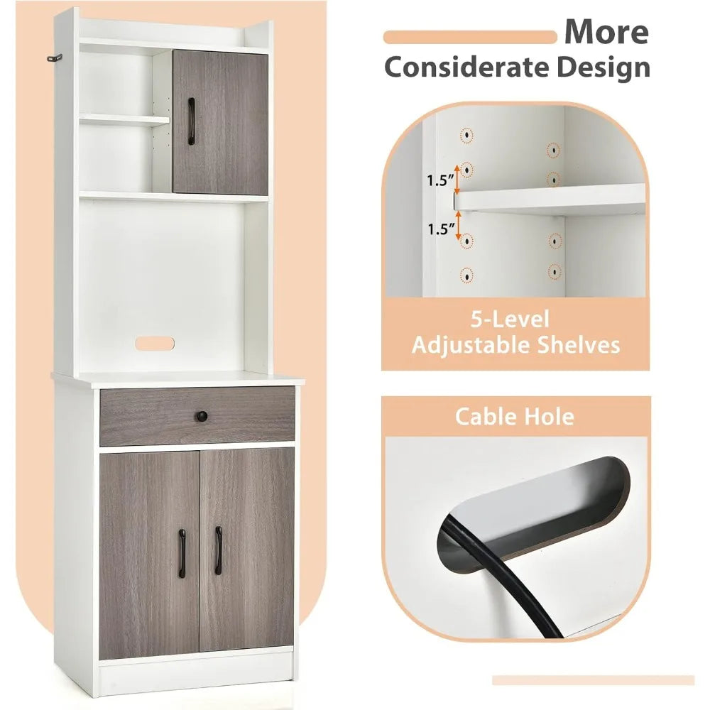 71 Inch Kitchen Pantry Storage Cabinet Freestanding Buffet Hutch