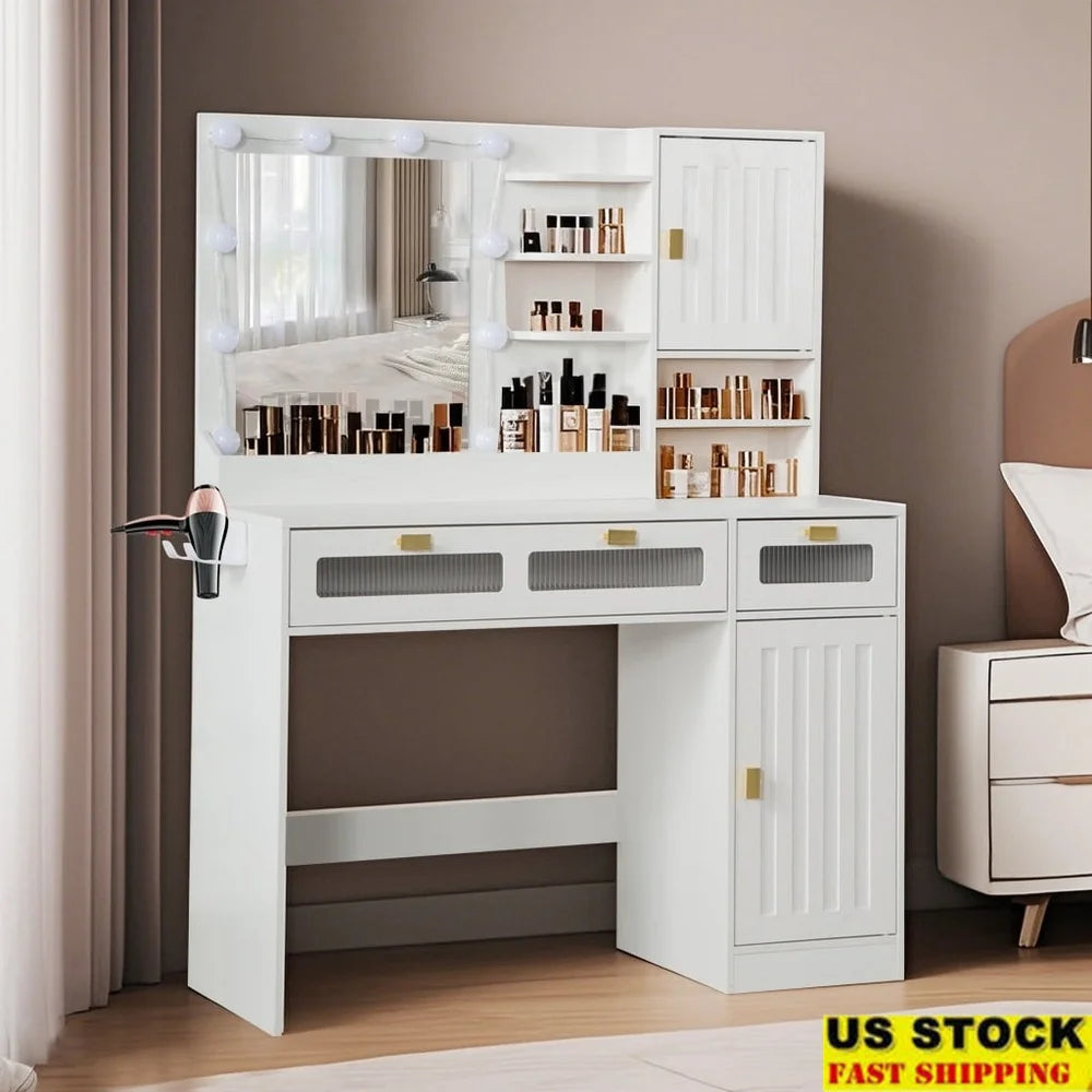 Light Makeup Vanity Table with Adjustable Brightness Mirror Storage