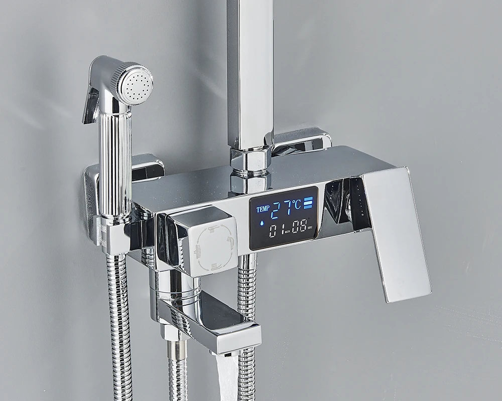Black Digital Display Thermostatic Shower Faucet Rainfall Mixer Tap