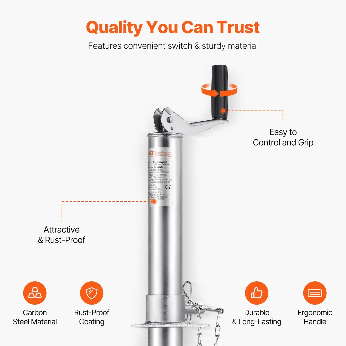 Ljustra Heavy-Duty A-Frame Trailer Jack 2000 lbs 14.2" Vertical Lift