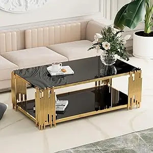 Ljustra Glass Coffee Table Modern Living Room Table Rectangular 51"