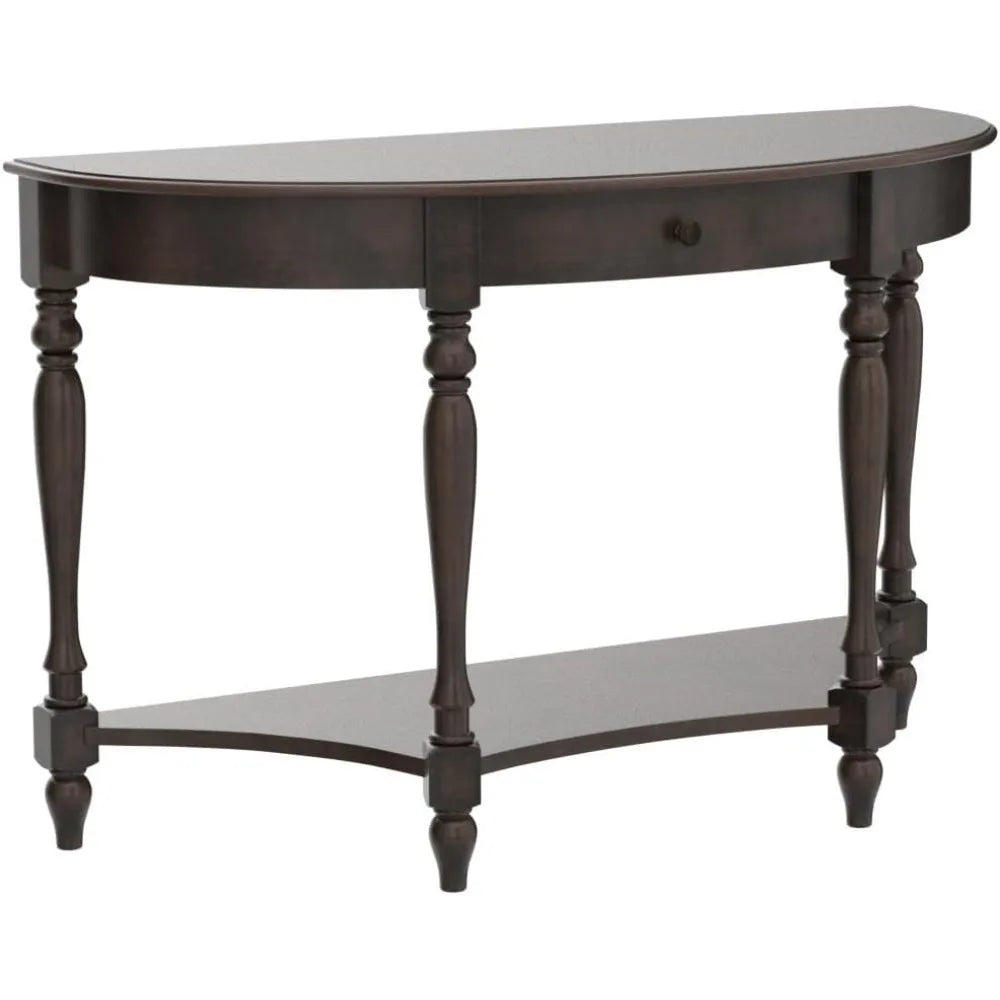 Demi Lune Console Table Solid Wood Entryway Table with Storage Drawer