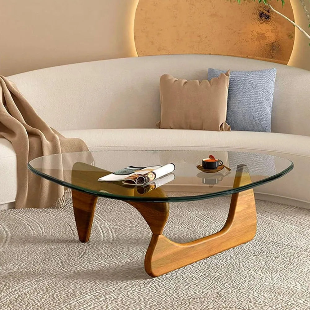Triangle Glass Coffee Table Modern Abstract End Table for Living Room